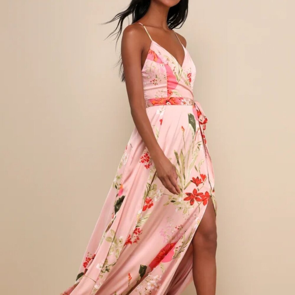 Floral Print Satin Maxi Dress